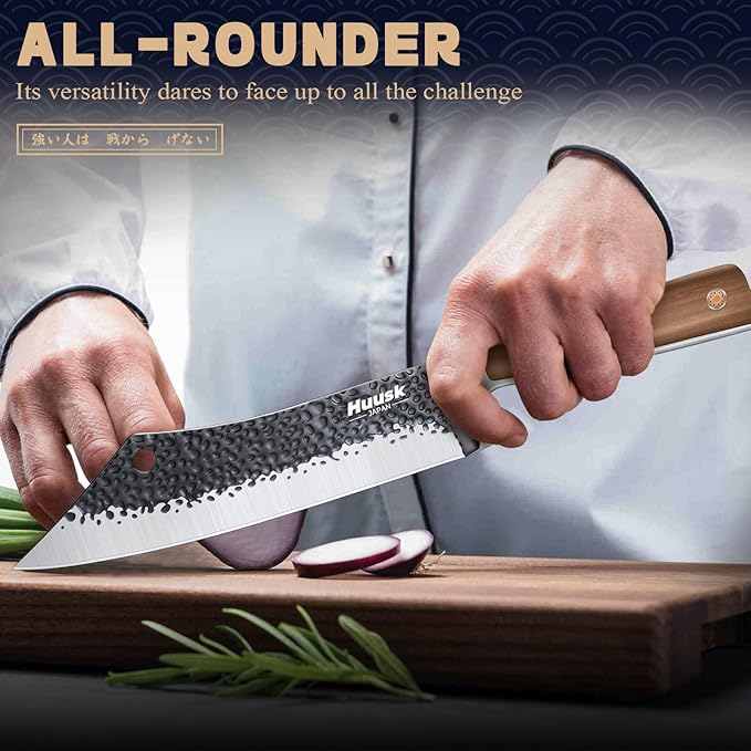 Huusk Meat Cleaver Knife Butcher Knife for Meat Cutting 8.3 inch Japanese Viking Knife Hand Forged Carving Knives for Slicing BBQ Kitchen Cooking with Present Box
