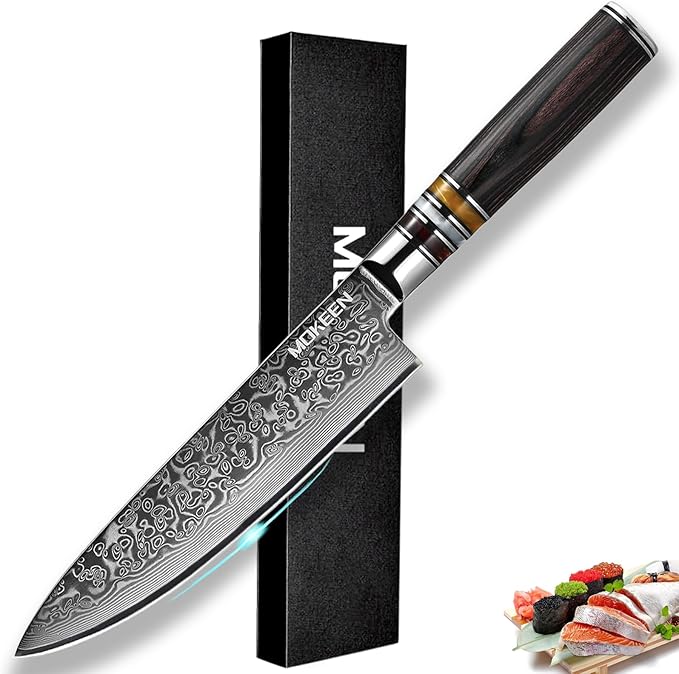 Chef Knife 8 Inch, Professional Kitchen Knife 67 Layers VG10 Damascus Cutting Knife Chopping for Home Kitchen Wood Handle, Full Tang, Gift Box