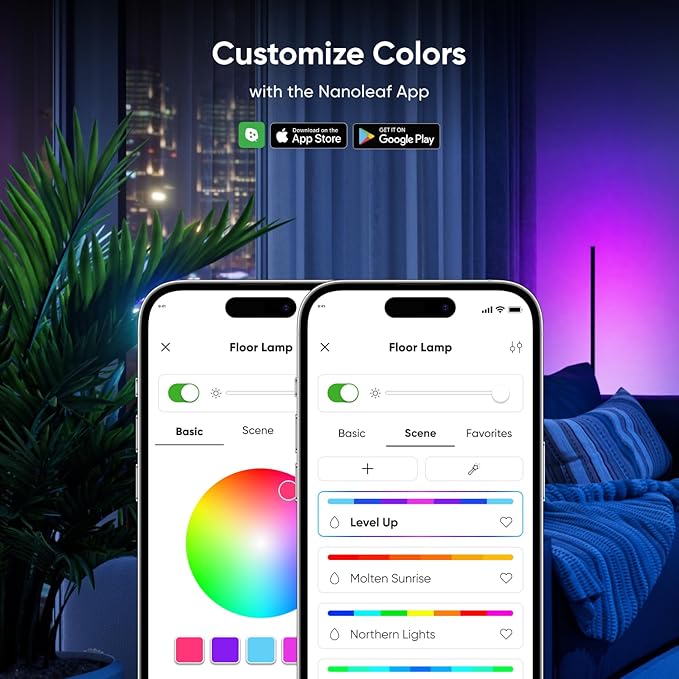 Nanoleaf Matter Smart Floor Lamp, LED Standing Lamps Work with Alexa, Music Sync Corner Lamp,16 Million Colors, 1700lm RGBTW Floor Lamp with Voice Control for Living Room, Ambient Lighting Bedroom