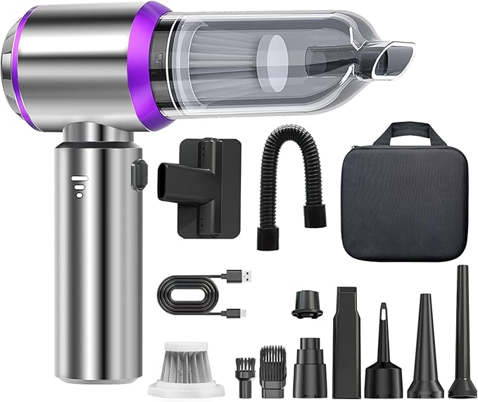 Handheld Vacuum Cordless, Car Vacuum Portable Cordless 22000PA High Power 4-in-1 Air Blower Gun Air Duster & Air Blower with Brushless Motor 3-Speed Adjustable for Home, Pet, Office
