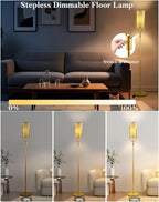 Lightdot 64.6IN Gold Floor Lamp Dimmable Linen Shade LED Floor Lamps with 3000K Soft Warm White for Wedding/Party, Modern Tall Lamp for Living Room/Bedroom (Bulbs Included)