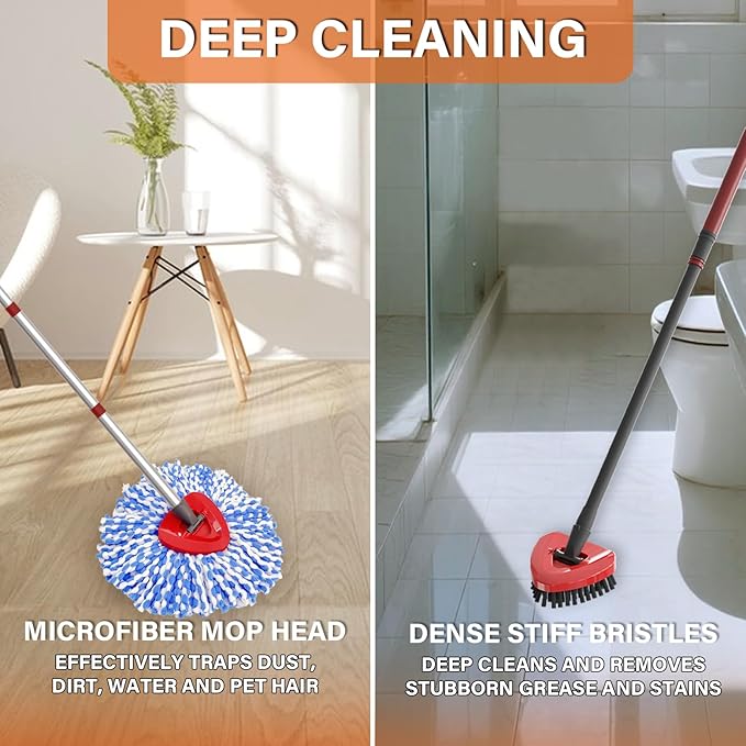 Spin Mop Head Replacement for O Cedar RinseClean 2-Tank System,2 Mop Replace Heads + 1 Upgrade Scrubber Brush, 100% Microfiber Mop Refills Deep Cleaning Machine Washable