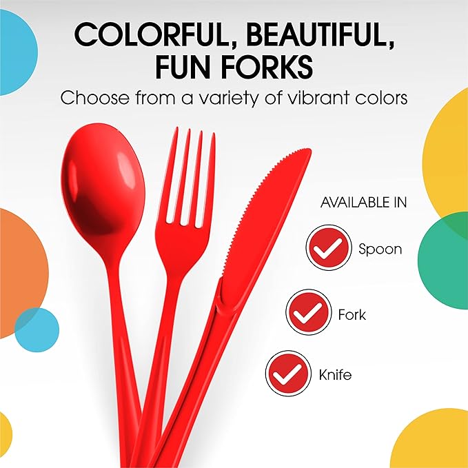 Party Solids Red Plastic Knives 200 Pieces Red Knives Disposable Utensils Heavy Duty Plastic Cutlery Set Disposable Cutlery Sets Flatware Sets Silverware Set Party Supplies & Party Tableware
