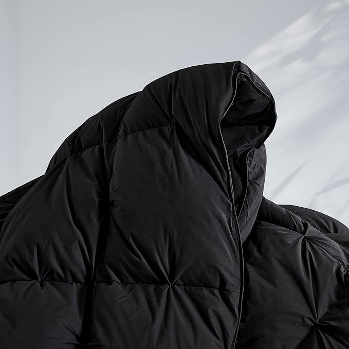 SNOWMAN Premium Down Comforter Cal King Size, Luxurious All Season Duvet Insert with Cotton Blended Fabric, 44oz Fill Weight Pinch Pleat Design Hotel Bedding Comforter (Black,108"x98")