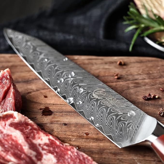 YARENH Slicing Knife 8 Inch - Damascus Chef Knife,67-Layer Steel,Ultra-Sharp Blade, Durable Edge, Rust-Resistant, Ergonomic Sandalwood Handle,Sharp Sashimi Knife