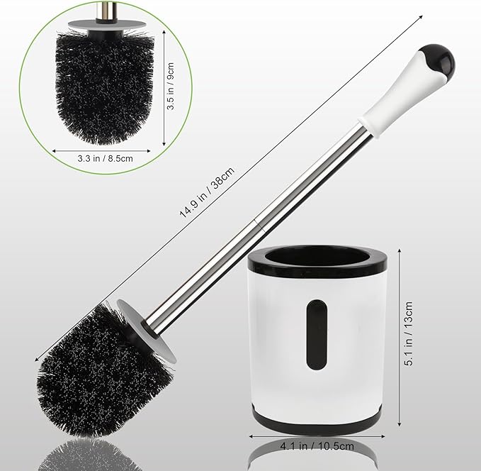 Toilet Brush and Holder, Compact Size Toilet Bowl Brush with Stainless Steel Handle, Small Size Plastic Holder Easy to Hide, Space Saving for Storage, Drip-Proof, Easy to Assemble, Deep Cleaning