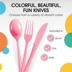 Party Solids Pink Plastic Knives 200 Pieces Pink Knives Disposable Utensils Heavy Duty Plastic Cutlery Set Disposable Cutlery Sets Flatware Sets Silverware Set Party Supplies & Party Tableware