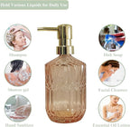 Glass Soap Dispenser with Gold Pump, 15oz Liquid Hand Dispenser, Refillable Lotion Dish Soap Dispenser for Modern Home Decor, Bathroom, Kitchen Countertop, Hotel(Amber)
