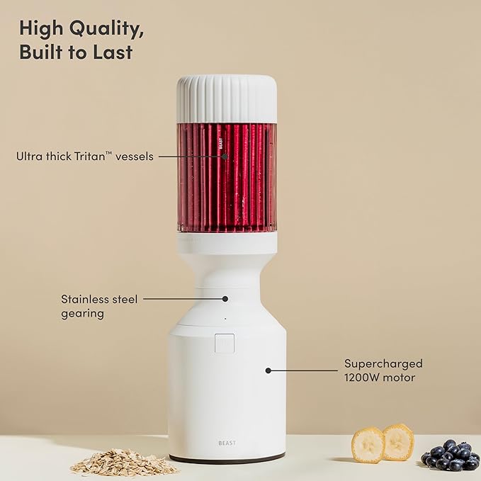 Beast Mega 1200 | Premium Countertop Blender | Smoothies, Shakes, Sauces, Dips, Soups | Blends Ice and Frozen Fruit | Includes Extra Lids and Straw System | 1200W | (Cloud White, 120V)