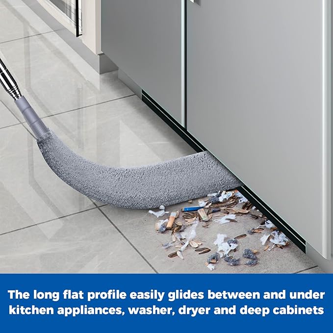 Retractable Gap Dust Cleaner Cleaning Tools with 2 Microfiber Dusting Cloths Long Handle 60inches Washable and Retractable Duster Brush for Cleaning Under Appliances Furniture Couch Fridge