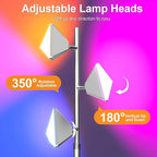 PARTPHONER RGB Tree Floor Lamp for Living Room, Stepless Dimmable Tall Standing Lamp with Remote, Touch Control and 3 Rotatable Light, Bright LED Lights for Bedroom with 4 Color-Changing, Sliver