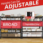PrimeZone 60" W X 24" D X 72" H Heavy Duty Garage Storage Shelves - Adjustable Metal Shelving Unit, 5 Tier Industrial Shelves for Storage Standing Utility Rack for Warehouse, Basement, Black, 4 Pack