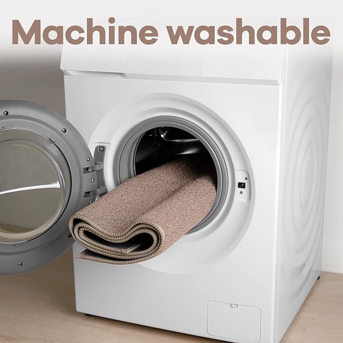 Door mat with Non Slip Rubber Backing, Washable Soft Floor Carpet for Kitchen, Hallway, Entryway Indoor, Bedroom, Laundry, Low Pile Area Rugs, Solid Color with Pointillism Style, 2 * 3 ft Brown