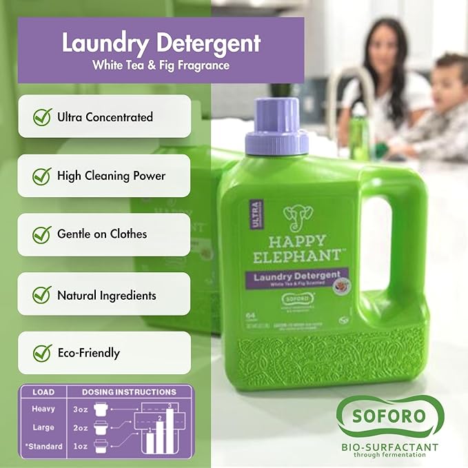 Liquid Laundry Bundle, White Tea & Fig Scent, Natural Laundry Detergent & Fabric Softener, Plant Based, Stain Remover & Fabric Conditioner, Gentle on Skin, 64 Fl Oz Each, 2 Pack