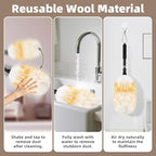 Extendable Lambswool Duster with 23-47 inch Bendable Aluminium Alloy Pole, Natural Fluffy Reusable Wool Duster for Cleaning High Ceilings, Pendant Lamps, Blinds, Furniture and Roof
