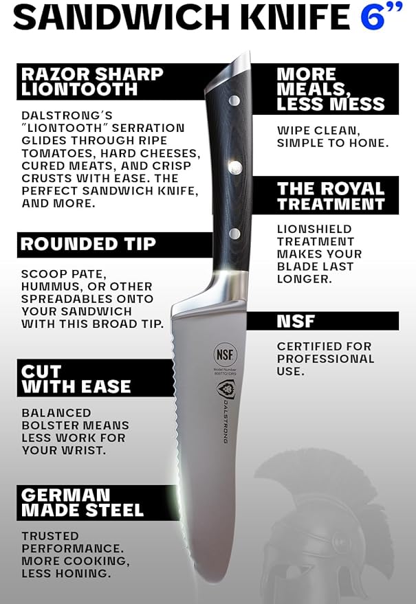 Dalstrong Ultimate Sandwich Knife - 6 inch Utility Knife - Gladiator Series Elite - Spreader - Forged German High-Carbon Steel - Sheath Included - Ham, Cheese, Bread Knife Gift- NSF Certified