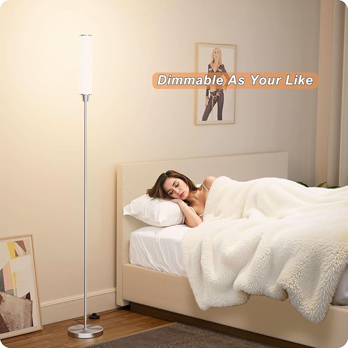 Floor Lamp with Remote Control,Floor Lamps for Living Room/Bedroom/Office, Stepless Adjustable 3000K-6000K Colors and 10-100% Brightness,Standing Light with Foot Switch (Nickel+Beige Linen)