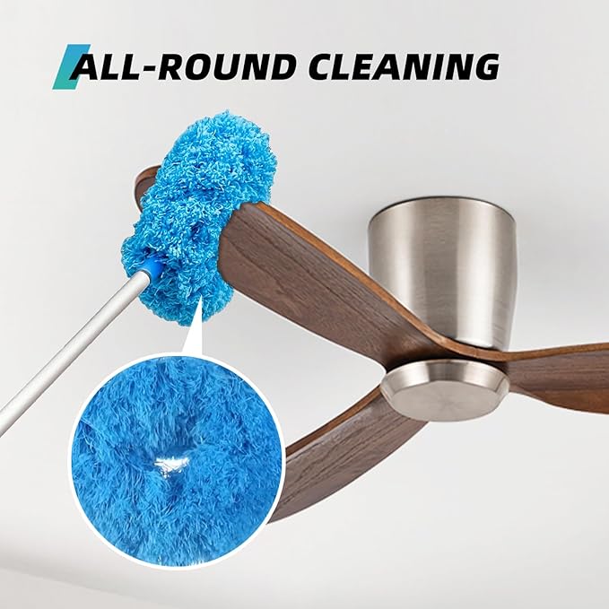 DRQ Ceiling Fan Cleaner Duster, Reusable Microfiber Duster with Extension Pole, 13 to 48 Inch Fan Blade Cleaner, Removable Dusters for Cleaning Walls Bookshelves Door Window Top (Blue)