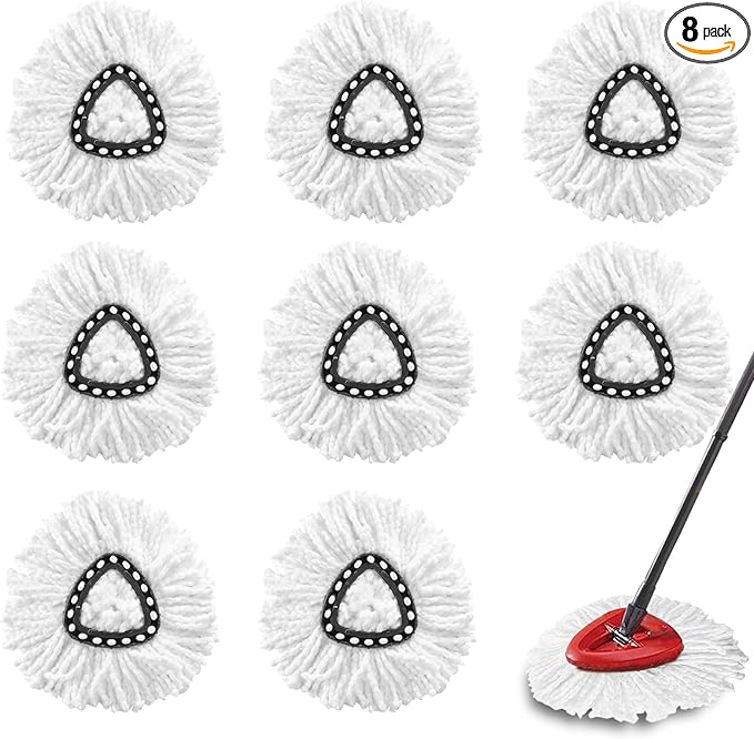 8-Pack Spin Mop Replacement Heads for O Cedar, 100% Microfiber Mop Head Replacement Fits Triangle Mop Replace, Easywring 1-Tank System, 360 Degree Spin Refill for Easy House Cleaning Floor Mopping