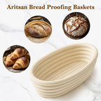 10 Inch Bread Banneton Proofing Basket Set of 4 Oval Sourdough Bread Baking Supplies Rattan Banneton Dough Proofing Bowls with Liners Sourdough Starter Kit for Home Dough Making and Baking