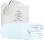 Threadmill Luxury Cotton Blankets for King Size Bed | All-Season Cozy 100% Cotton Blanket | Criss Cross Jacquard Soft Lightweight Coverlet, fits California King Size Bed, 104x92 | Light Blue