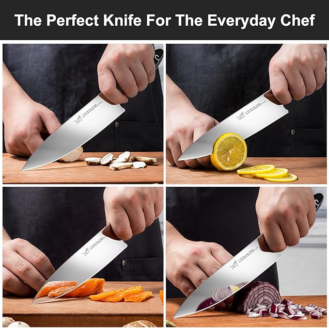 8 Inch German Chef Knife in EN1.4116 High Carbon Steel, Ultra Sharp Non-Slip Full-Tang Handle Kitchen Knife, Dishwasher Safe Rust Resistant Chefs Knife, Thoughtful Birthday Gifts for Women