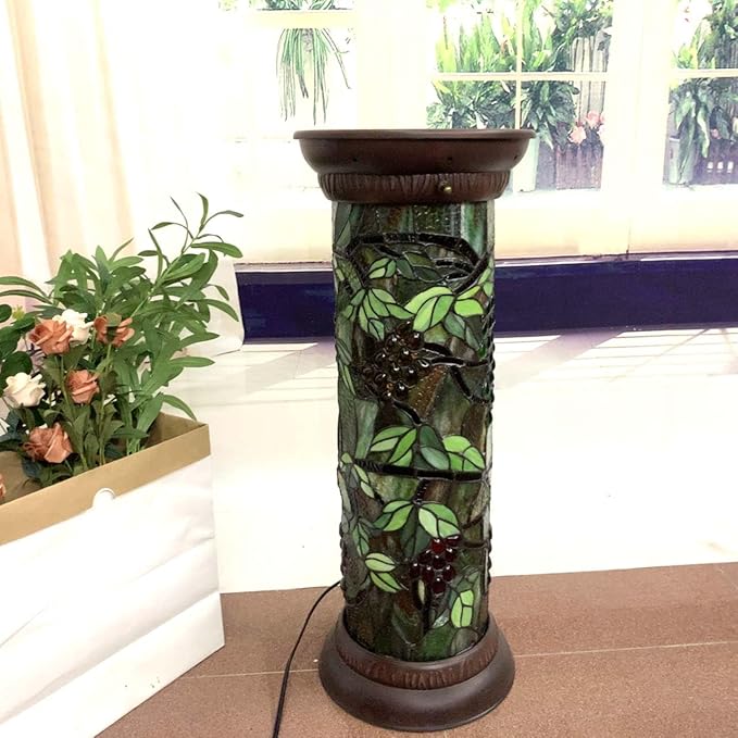 Bieye L10769 Grape Vine Tiffany Style Stained Glass Pedestal Floor Lamp for Decorating, 26 inches Tall