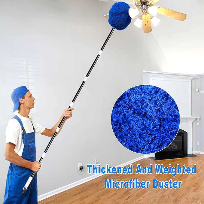 Ceiling Fan Cleaner Duster with Extra Long and Thick Extension Pole from 15 to 88 Inches,Adjustable and Removable Fan Blade Cleaner for High Ceiling, Wall Blinds Door Furniture Bookshelves