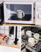 famiware Coffee Mug Set for 6, Star 12 oz Catering Mugs Cup Set with Handle for Coffee, Tea, Cocoa, Milk - Ceramic Stoneware Drinkware Set, Matte Grey