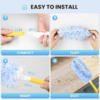 30 Count Heavy Duty Disposable Microfiber Duster Refills - Compatible with Swiffer, 1 Short Handle and 1 Extendable Handle