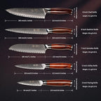 YARENH Professional Chef Knife Set 5 Piece, Damascus High Carbon Stainless Steel, Full Tang, Natural Sandalwood Handle, Ultra Sharp Kitchen Knife