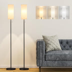 Ambimall Floor Lamp with 3 Color Temperatures Bulb Set of 2, 64" Standing lamp with Linen lampshade for Bedroom, Minimalist Pole Lamp, White Shade & Black Pole
