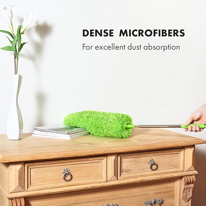 Extendable Microfiber Feather Duster, Feather Dusters for Cleaning, Ceiling Fan Dust and Cobweb Cleaner - Electrostatic Bendable Head - Set of 2 Replacement Heads