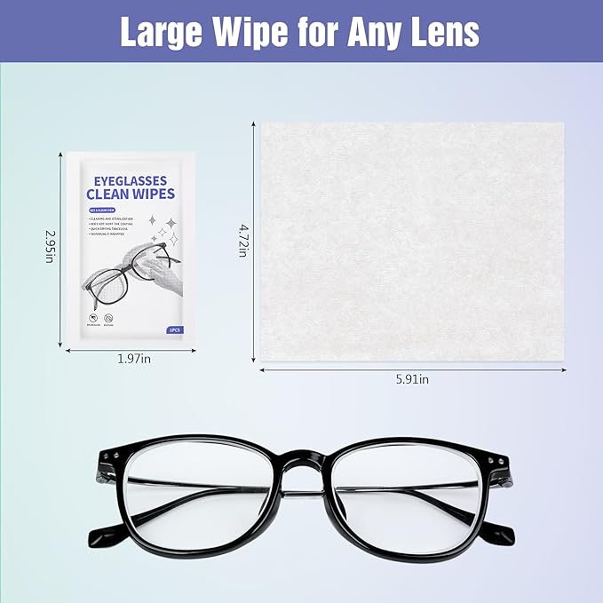 [200 Pack] Large Glasses Cleaner, Lens Wipes for Eyeglasses, Pre-Moistened Individually Wrapped Cleaning Wipes, Eye Glasses Cleaner Wipes for Camera, Phone, Computer, Laptop Screen (4.72 * 5.91 inch)
