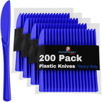 Party Solids Dark Blue Plastic Knives 200 Pcs Dark Blue Knives Disposable Utensils Heavy Duty Plastic Cutlery Set Disposable Cutlery Sets Flatware Sets Silverware Set Party Supplies & Party Tableware