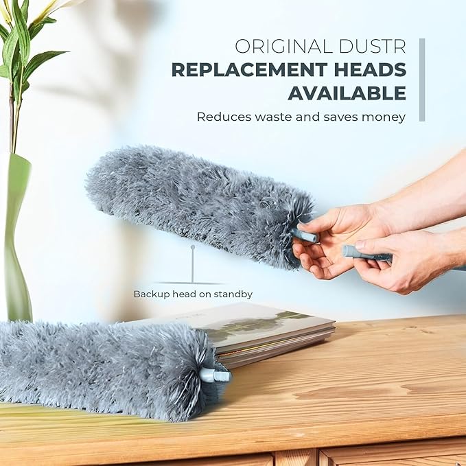 Extendable Feather Duster, Microfiber Duster, Ceiling Fan Duster, Feather Dusters for Cleaning, Dust Cleaner, Cobweb Duster - Electrostatic Bendable Head - Set of 2 Replacement Heads