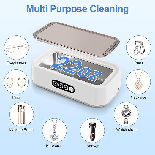 Ultrasonic Jewelry Cleaner,49KHz Ultrasonic Jewelry,Glasses,Rings,Watch Bands Cleaner,3 Modes with Digital Timer,22oz(650ML),304 Stainless Steel Water Tank
