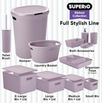 Superio Ribbed Collection - Decorative Plastic Toilet Bowl Brush and Holder Set, Lilac Purple (1 Pack) Cleaner Scrubber for Bathroom