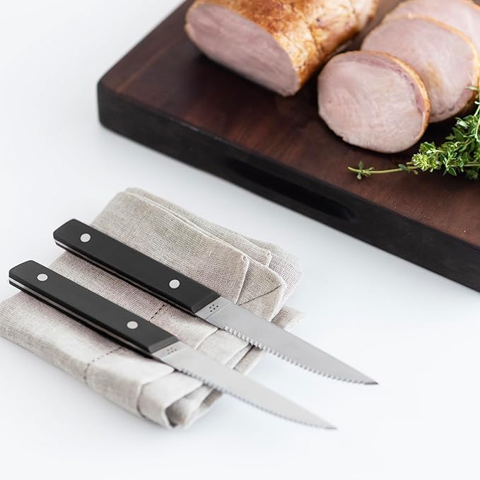 Misen Steak Knives Set of 4 - Precision Serrated Blades for Effortless Dining - Stainless Steel - Superior Cuts with Four Steak Knives Handles - Black