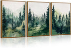 Tinonedraw Watercolor Forest Framed Canvas Wall Art Set, Modern Pine Tree Wall Painting, Nature Foggy Landscape Wall Decor, Misty Mountain Art Prints for Bedroom Living Room Farmhouse Office 16"x24"x3