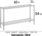 14" Deep x 60" Wide x 34" Height Wire Shelving Kit | 2-Tier | NSF Commercial Storage Rack Unit