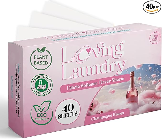Clean Eco Friendly Dryer Sheets + Fabric Softener | Plant Based, Non Toxic, Healthy, Chemical Free, Long lasting Scent | Soften & Removes Static | 40 Sheets (LOVING LAUNDRY)