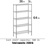 14" Deep x 36" Wide x 64" Height Wire Shelving Kit | 5-Tier | NSF Commercial Storage Rack Unit