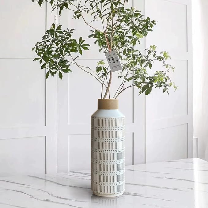 Rustic Large Ceramic Vase for Living Room Bedroom 15.75'' Farmhouse Flower Vase for Fake Plant Home Decor Office Table Shelf Fireplace Centerpieces Retro Vintage Classic Modern Gift