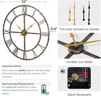 Large Wall Clock for Living Room Decor – 32 Inch Silent Non-Ticking Modern Farmhouse Wall Clock, Oversized Decorative Metal Roman Numeral Clock, Bronze