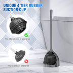 uptronic 2 Pack Toilet Plunger with Holder, Unique Plunger with All-Angle Design, Plungers for Bathroom for 5.7-inch Toilet Drain, Toilet Plunger Heavy Duty (Grey)