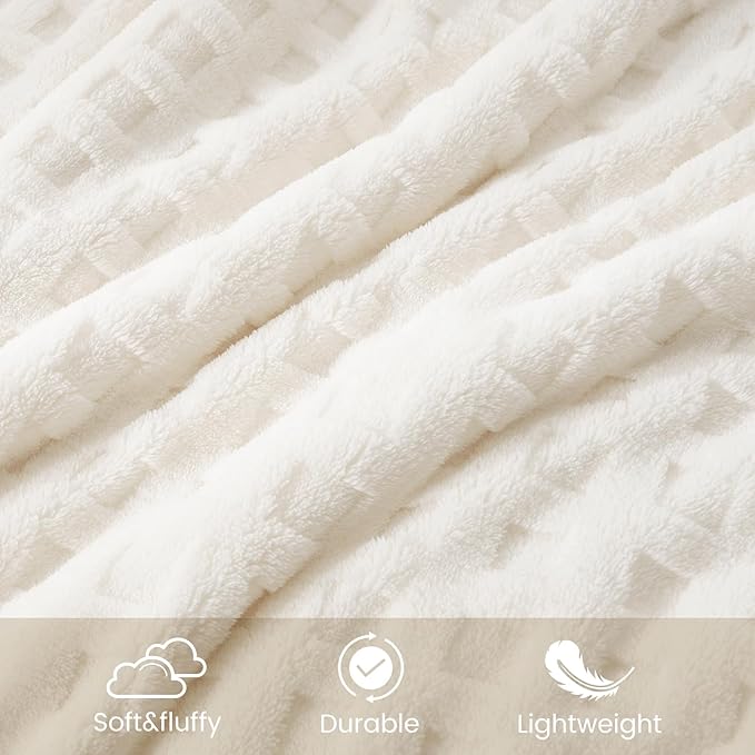 Cozy Bliss Soft King Size Waffle Blanket - Lightweight Cozy Blankets Gift for Women,Cute Checkered Throws Blanket for Bed, Couch and Sofa,Ivory,108x90 Inches