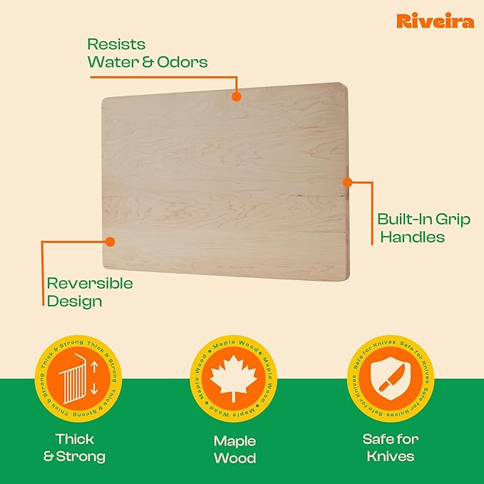 Riveira Maple Wood Cutting Board – Gourmet Maple Grandeur: 20 x 30 Wooden Cutting Board – Natural Wooden Cutting Boards For Kitchen Decorative – Innovative Juice Grooves Maple Wooden Chopping Board