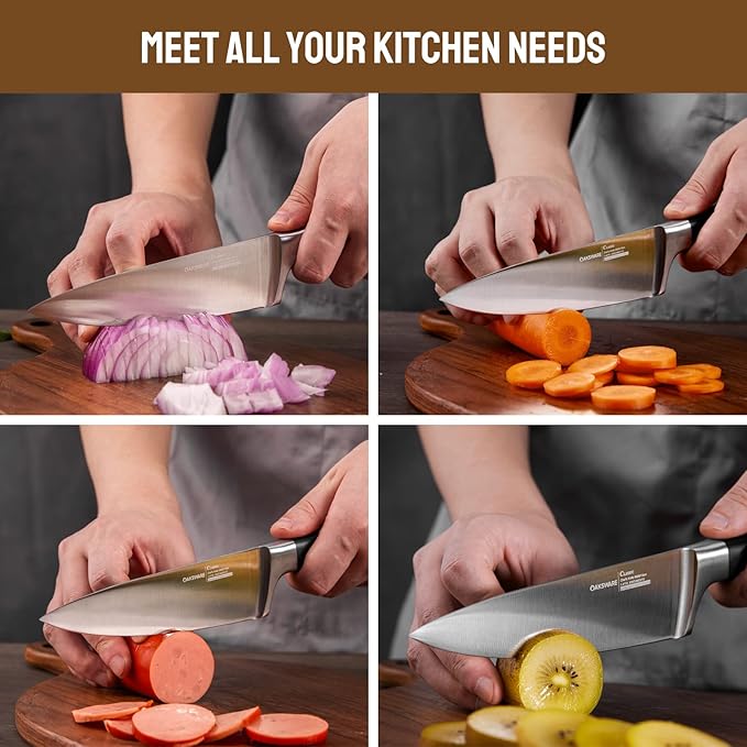 OAKSWARE Chef Knife, 8" Kitchen Knife for Cutting & Cooking, High Carbon German Steel Razor Sharp Knives, Professional Meat Knife with Full-Tang Handle