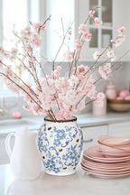 Hollyone Blue and White Porcelain Vase Large Chinoiserie Floral Vintage Tall Blue Ceramic Vases for Home Mantle Shelf Living Room Table Centerpieces Decor, 7 Inch